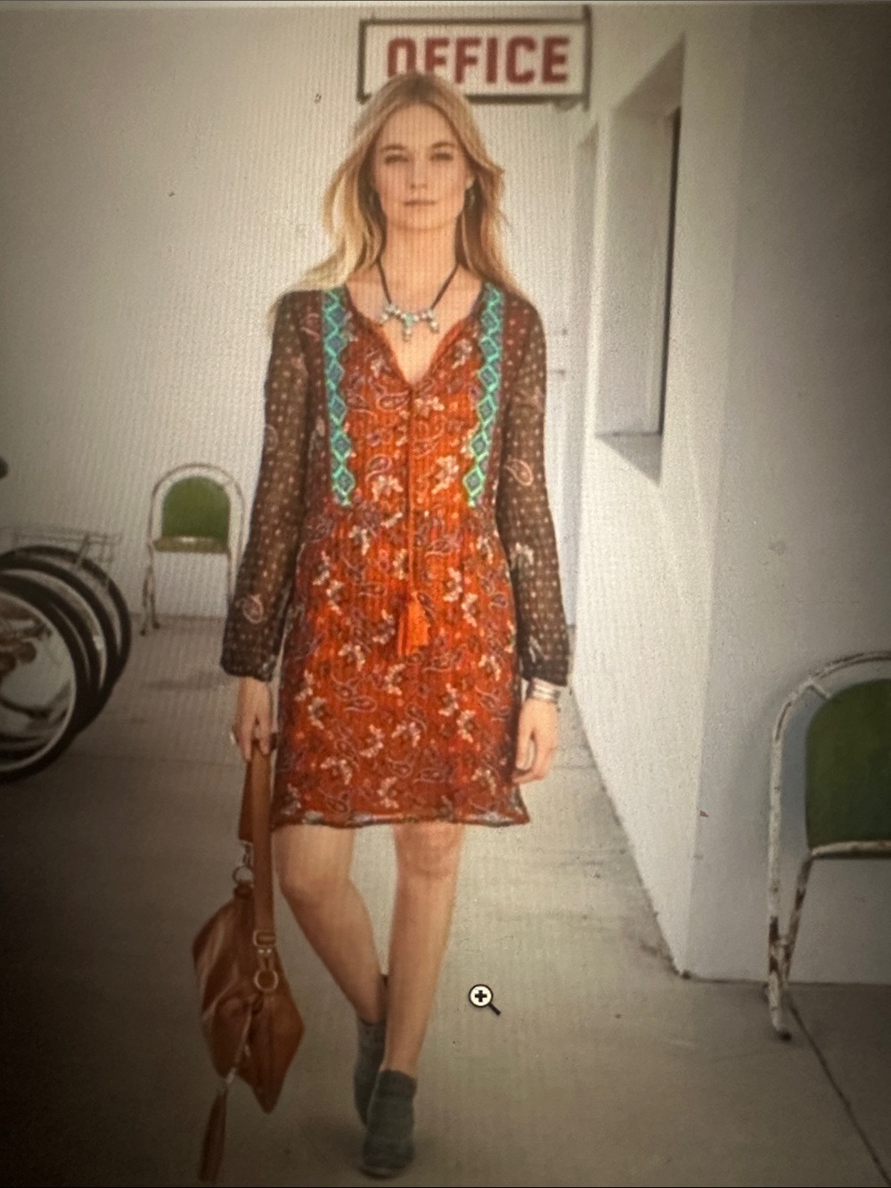 Women’s Sundance Paisley Mini Dress with Turquoise Embroidered Trim, size Large